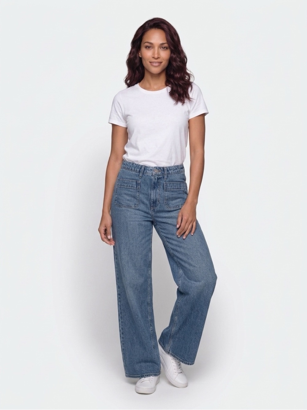High-Rise Wide Leg Jeans in Medium Blue